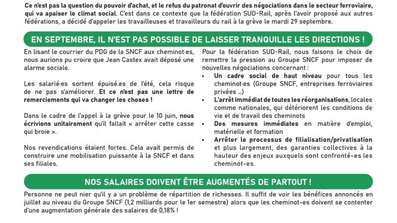 Communiqué grève 29 septembre
