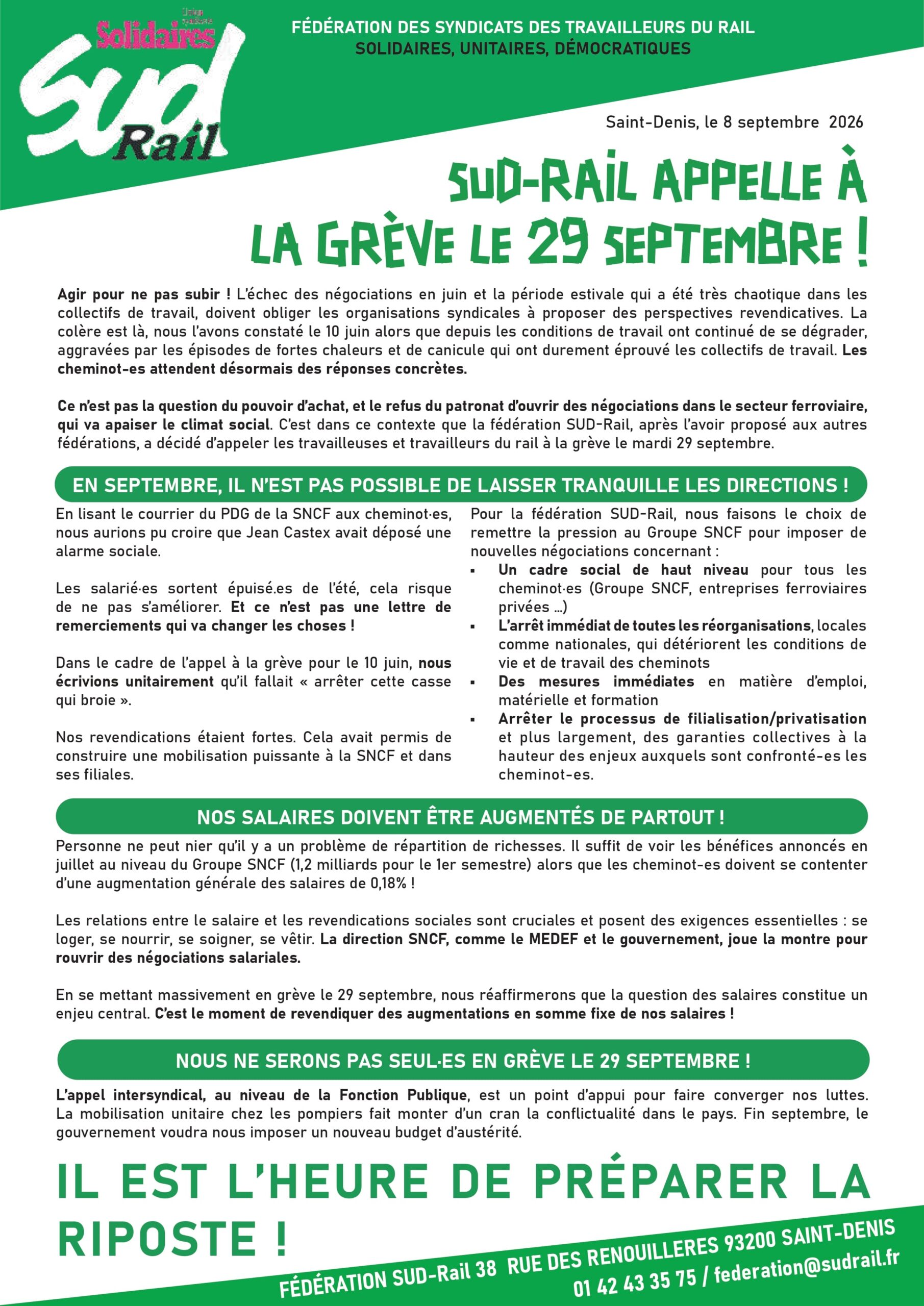 Communiqué grève 29 septembre